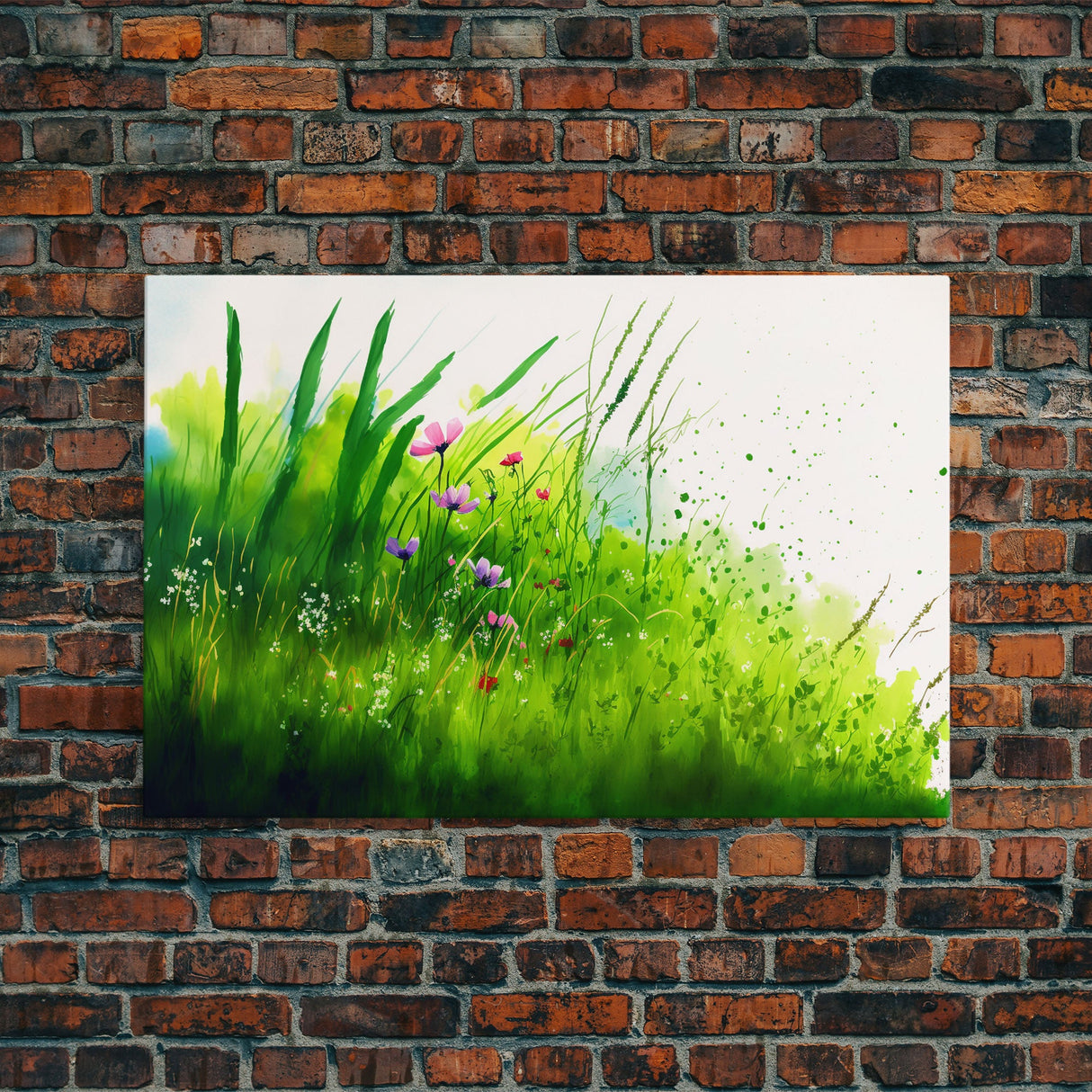 Modern Farmhouse Wall Art, Boho decor, Minimalist whimsical wall art, framed canvas print of beautiful wild flowers blowing in the wind