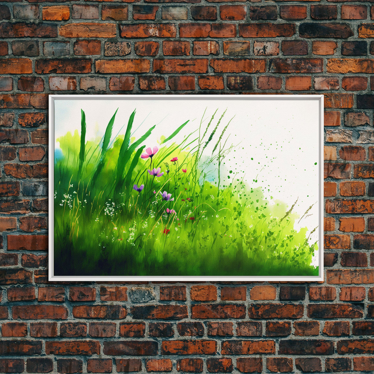 Modern Farmhouse Wall Art, Boho decor, Minimalist whimsical wall art, framed canvas print of beautiful wild flowers blowing in the wind