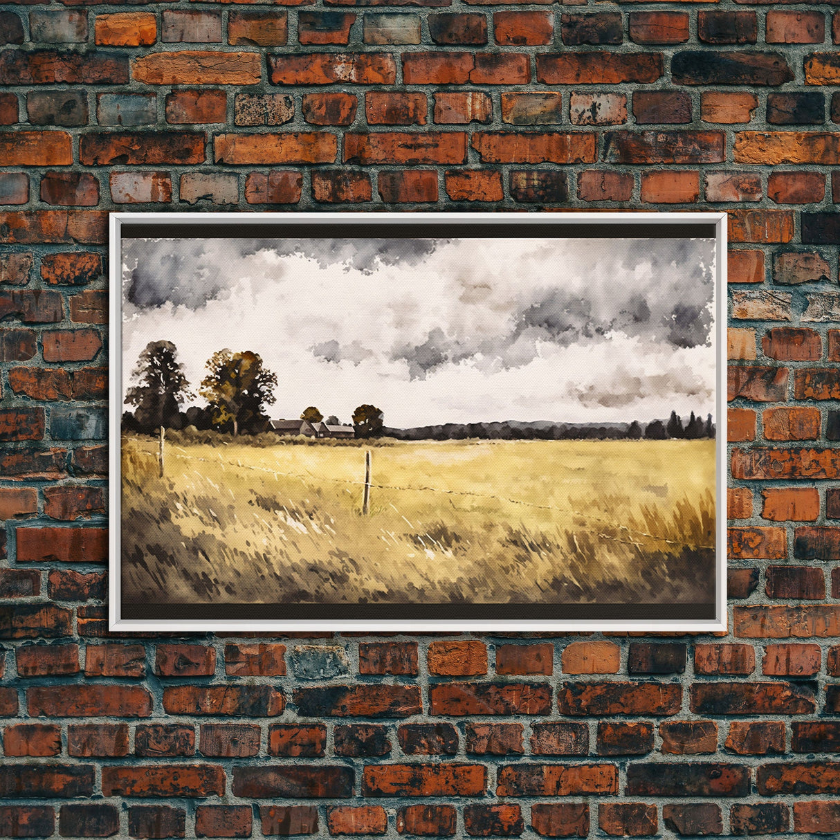 Early American Style Landscape Art | Primitive Farmhouse Decor | Framed Canvas Print | Wall Art | Wall Decor | Office Art | Muted Art