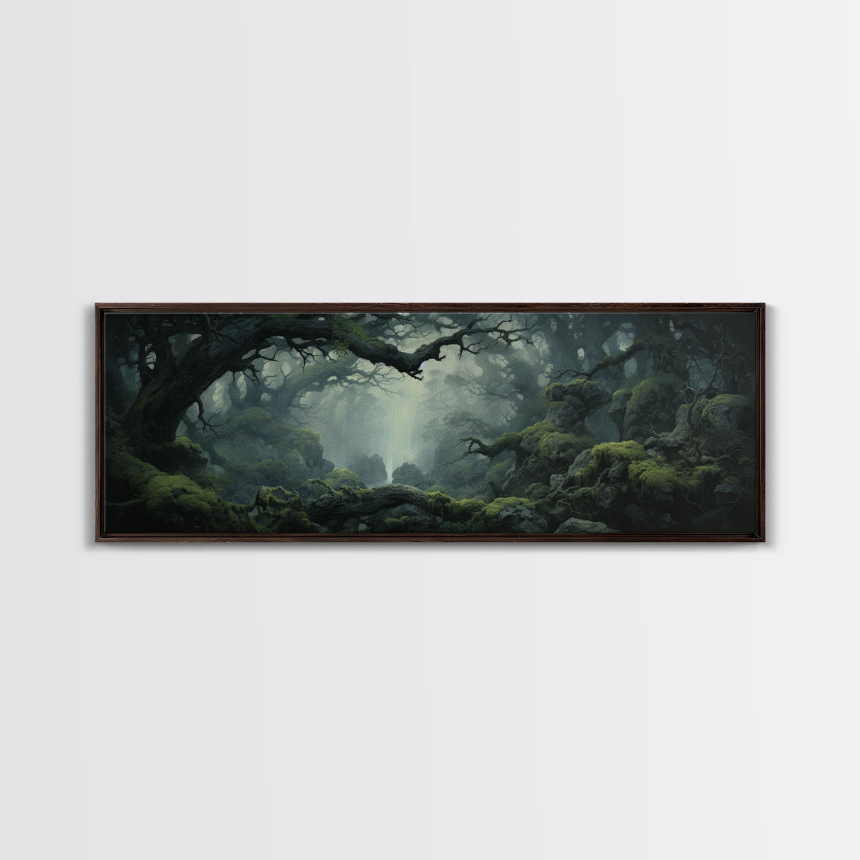 In The Forest - Ready To Hang Panoramic Foggy Pine Forest Canvas Wall Art, Nature Wall Art, Misty Green Forest Print, Modern Home Decor