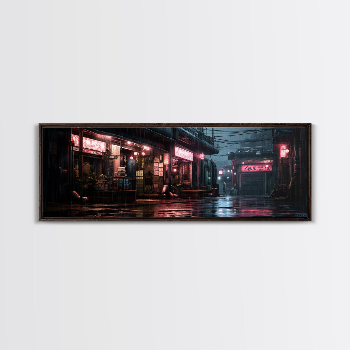 Panoramic Tokyo Streets Wall Art, Framed Canvas Print, Retro Style Japanese Painting, Winter Decor, Panoramic Art, office décor, room décor