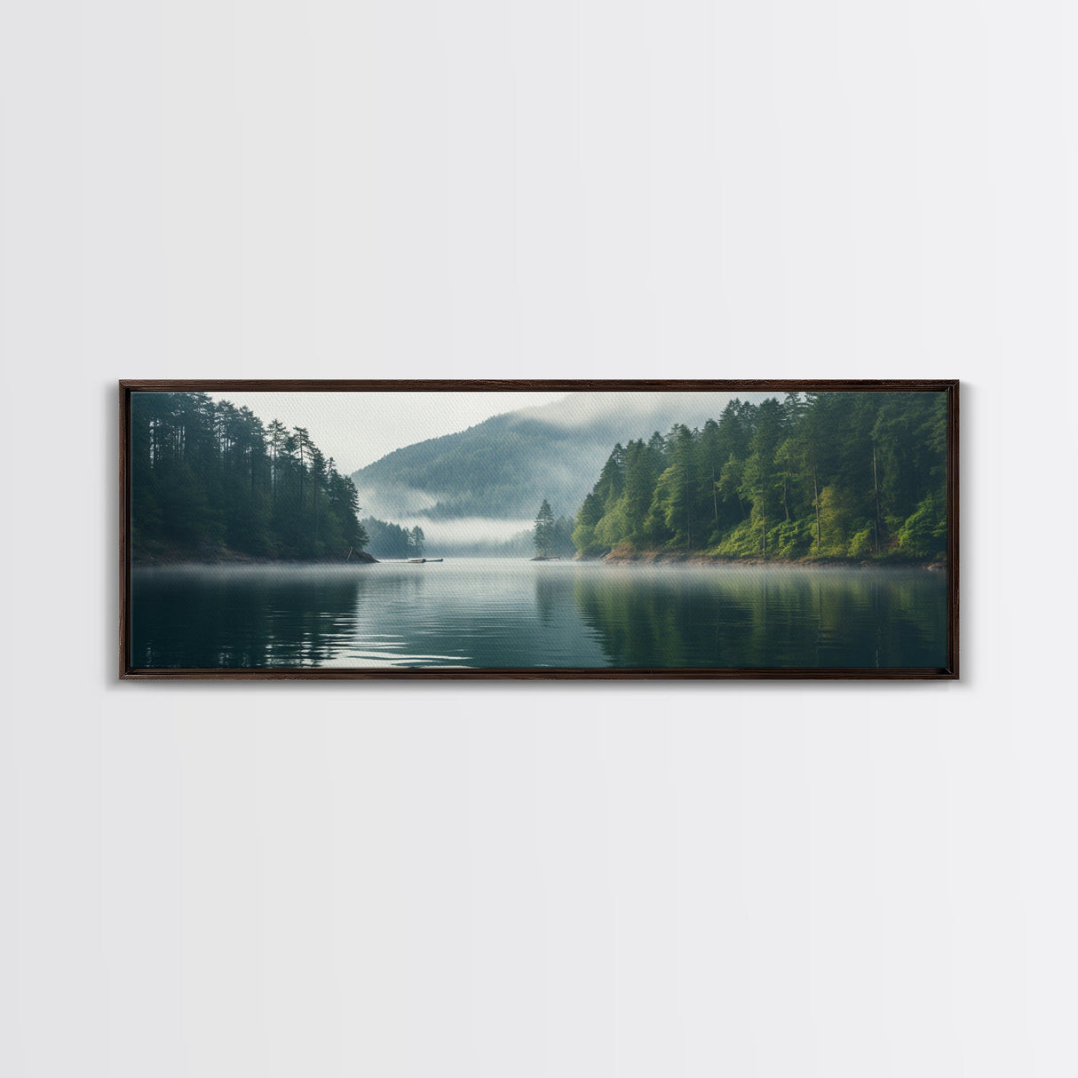 Rustic Nature Landscape Painting Canvas Print | Cozy Forest Canvas Art | Misty Lake & Earth Tones | Farmhouse Cabin Decor