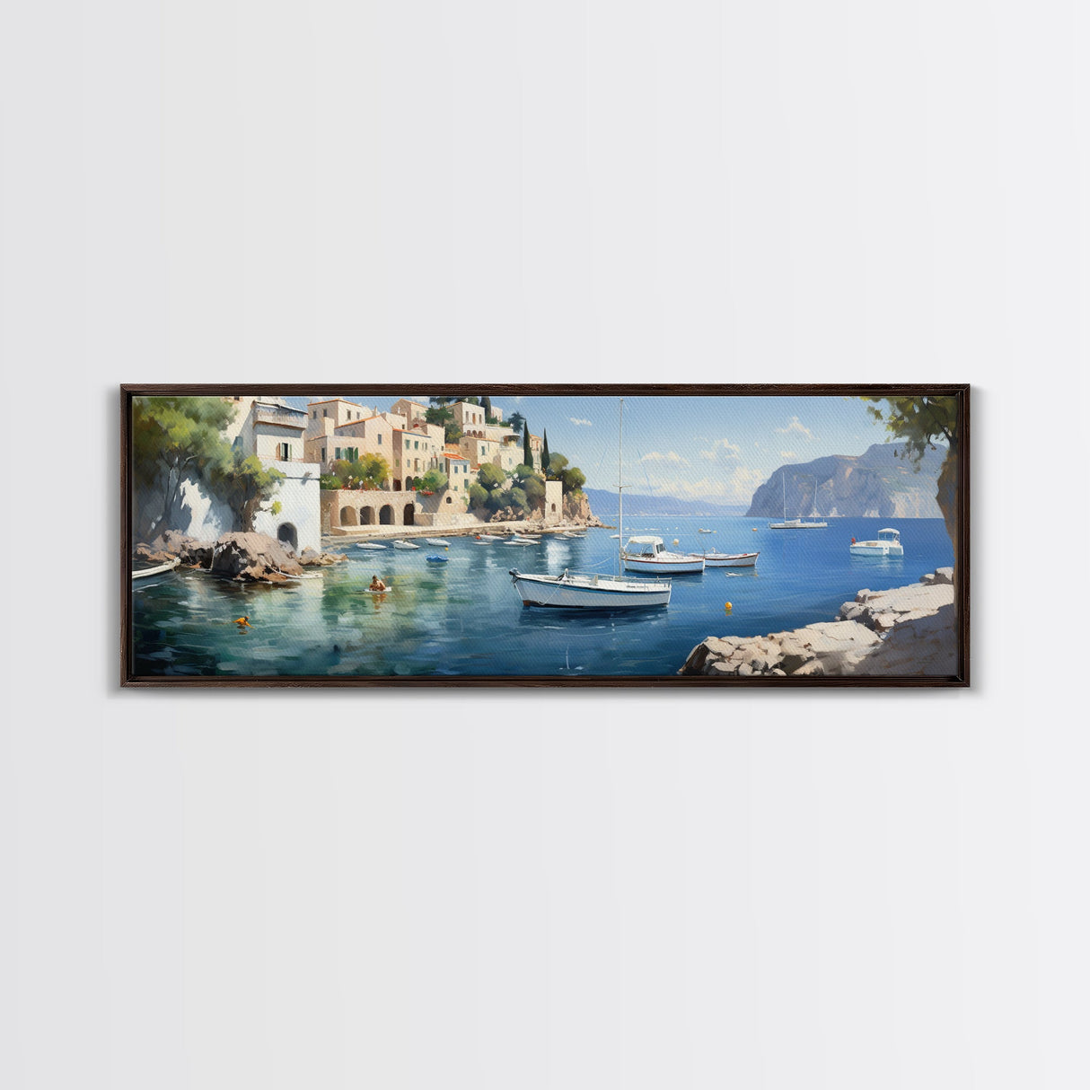 The Italian Coast - Framed Canvas Print - Beautiful Wall Art - Nautical Decor - Italian Painting Print - Sunset in Italy