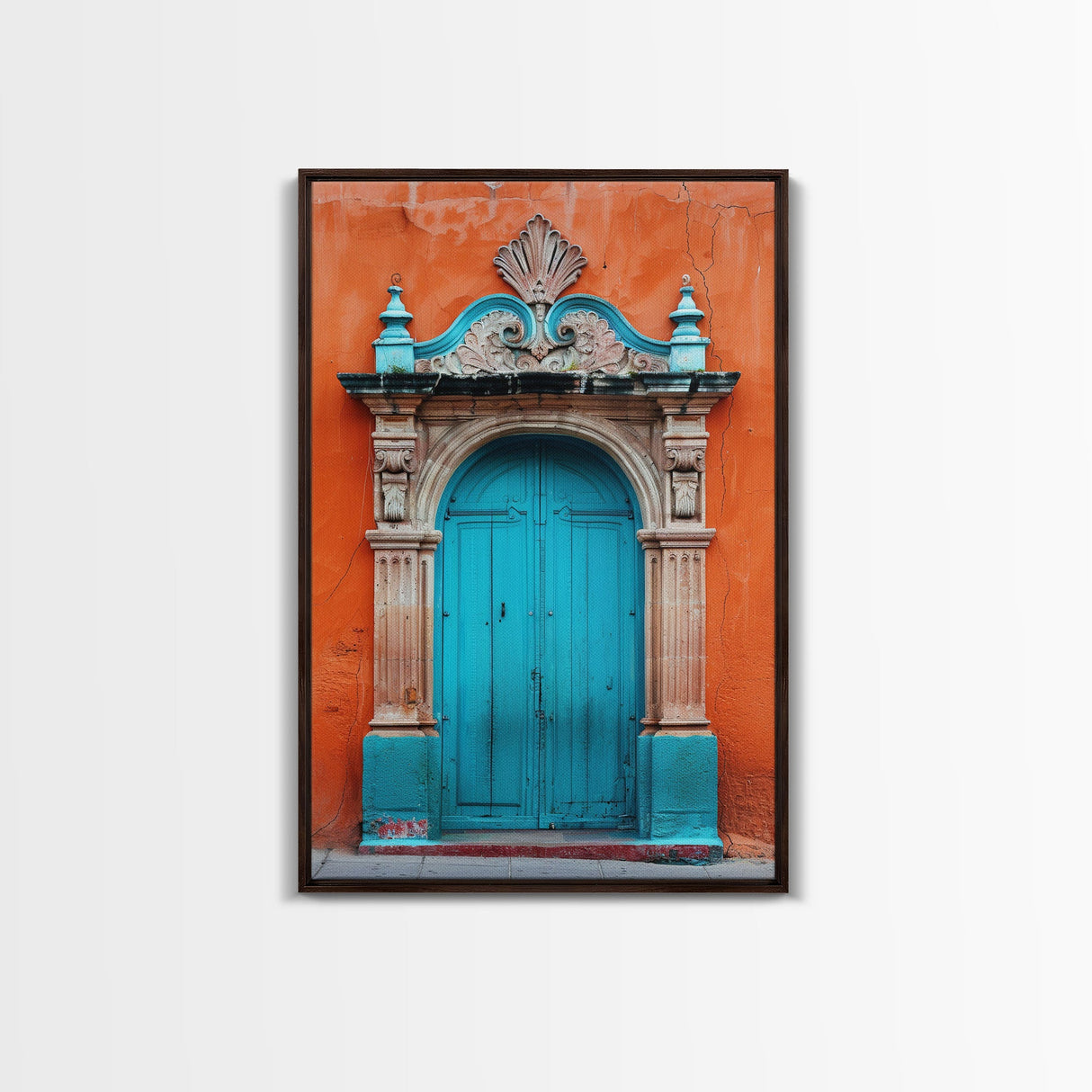 Change1 Mexican Wall Art, Colorful Mexican Door Architecture Painting Framed Canvas Print, Traditional Hacienda Architecture, Ready To Hang