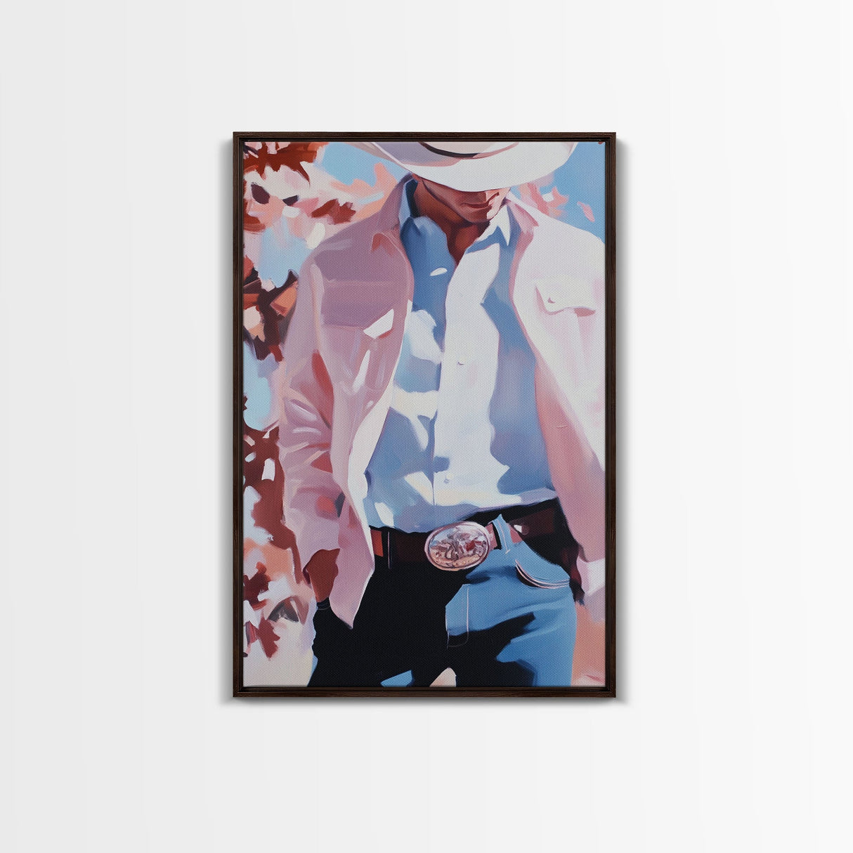 Cowboy Christmas Art Framed Canvas Print, Minimalist Holiday Decor Perfect Seasonal Gift Idea Wall Art 2024