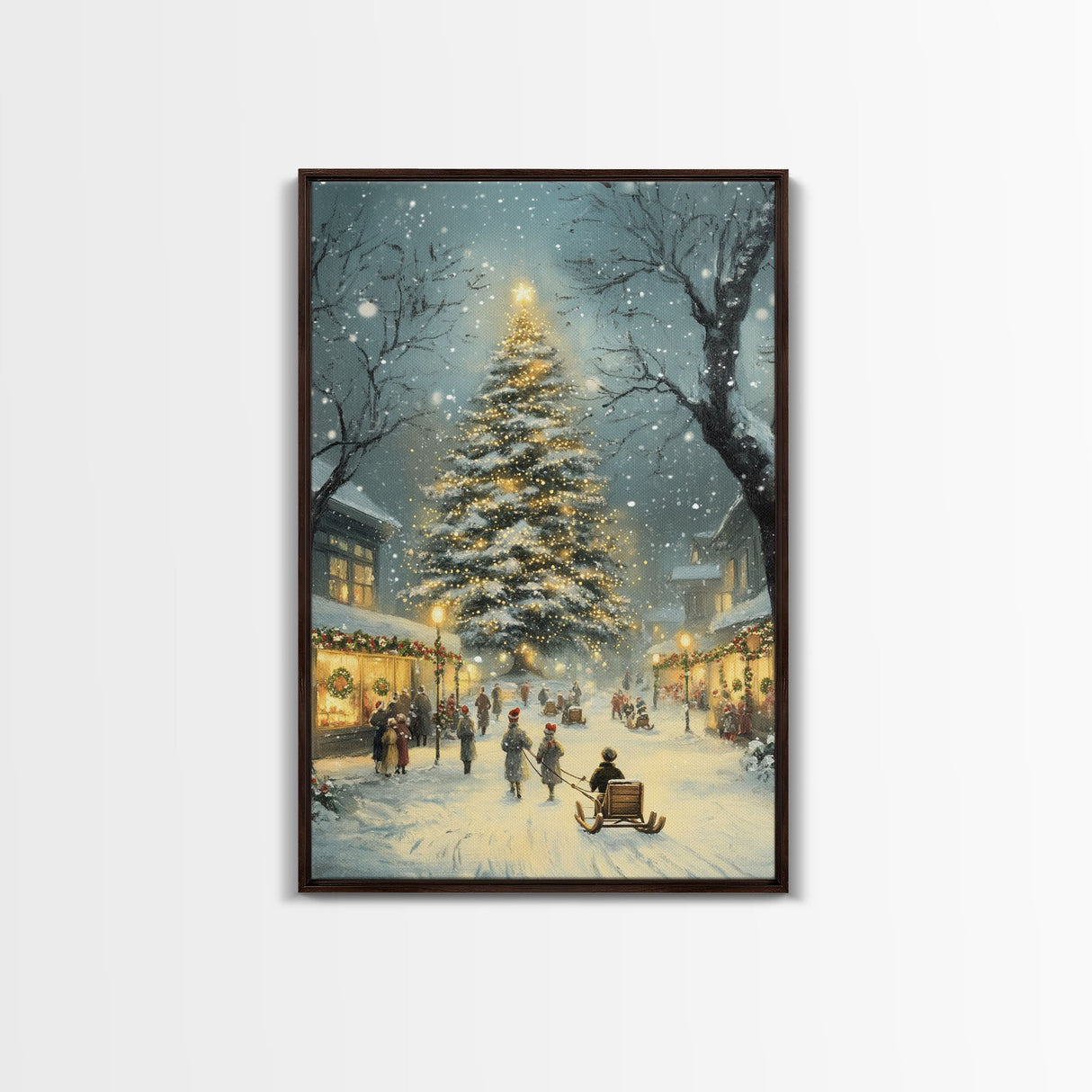 Christmas Tree Village Snowy Winter Scene Framed Canvas Print Christmas Wall Art Christmas Decor Christmas Tree Art Holiday Gift Winter Art