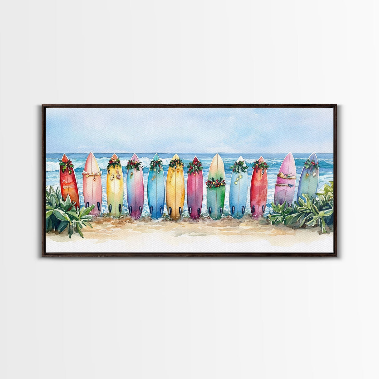 Tropical Christmas decor, beach Christmas decor, Christmas beach art, canvas print, Christmas wall art, beach Christmas