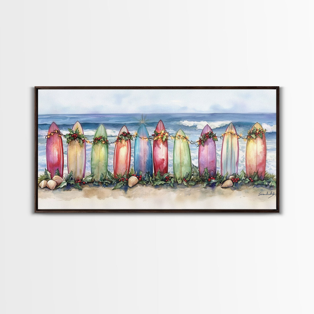 Christmas beach art, tropical Christmas decor, Christmas wall art, canvas print, beach Christmas decor, holiday wall art