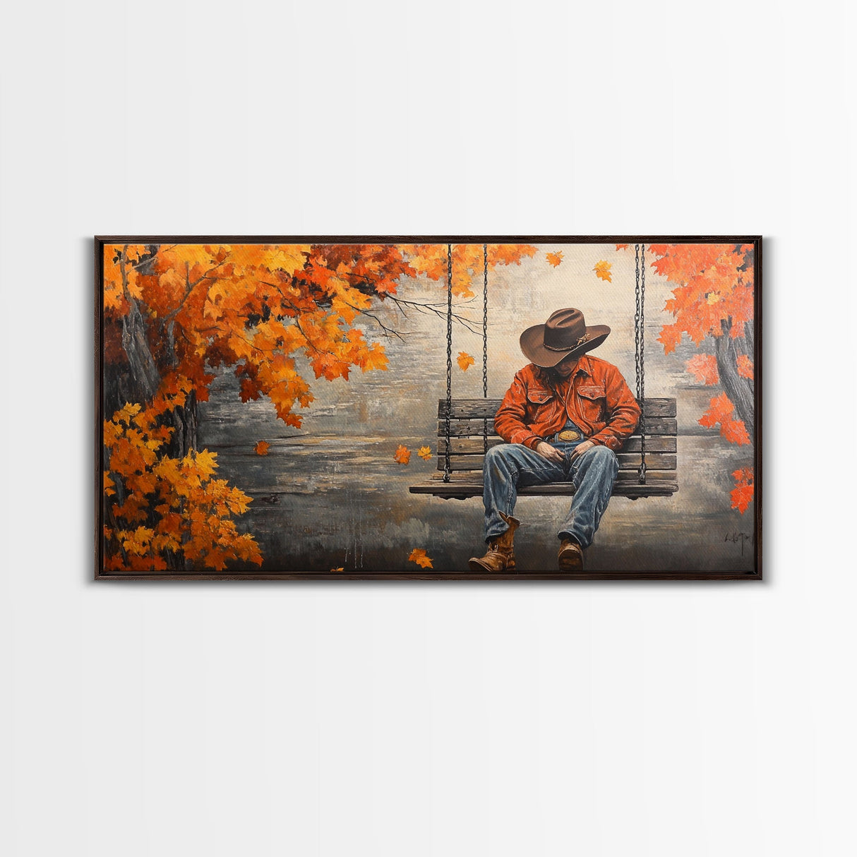 Monochrome Framed Canvas Print of a woman in a snowy field holding red flowers, moody landscape wall art and rustic winter holiday decor