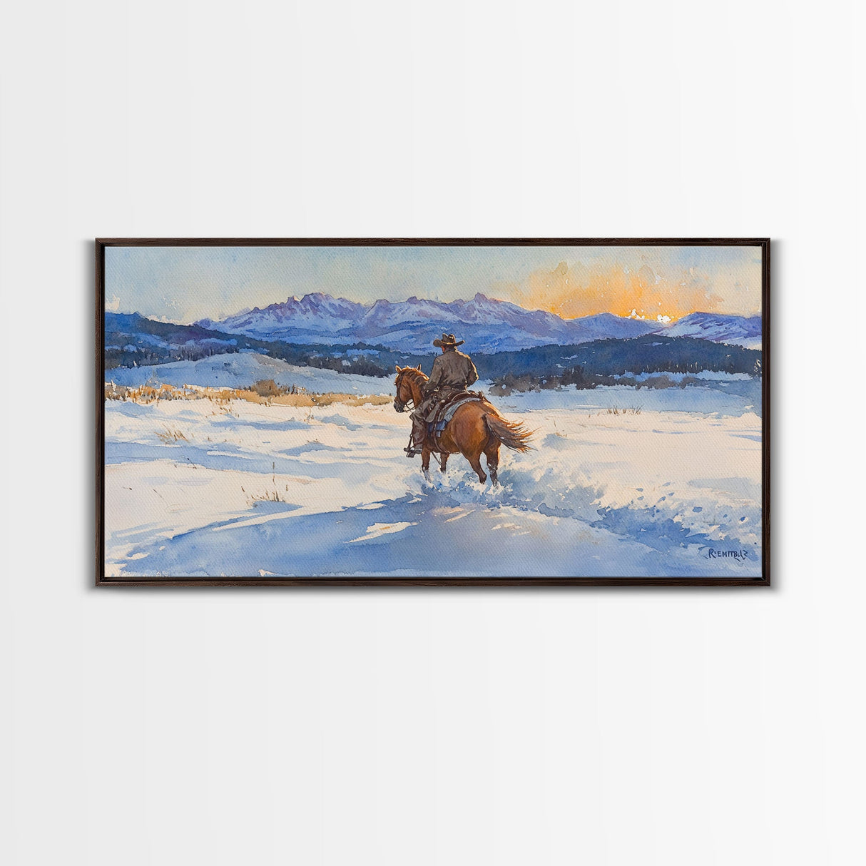 Cowboy In Golden Light Framed Canvas Print Tall Art Autumn Country Landscape Fall Decor Rustic Western Wall Art Farmhouse Decor Gift