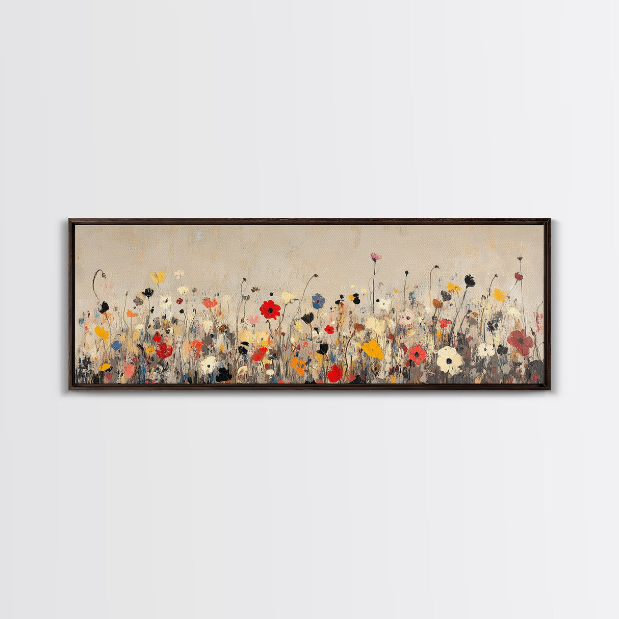 Muted Wild Flowers On White Background, Framed Canvas Print, Mother's Day Gift Idea, Wood Frame, Rustic Art, Farmhouse Decor, Boho Art