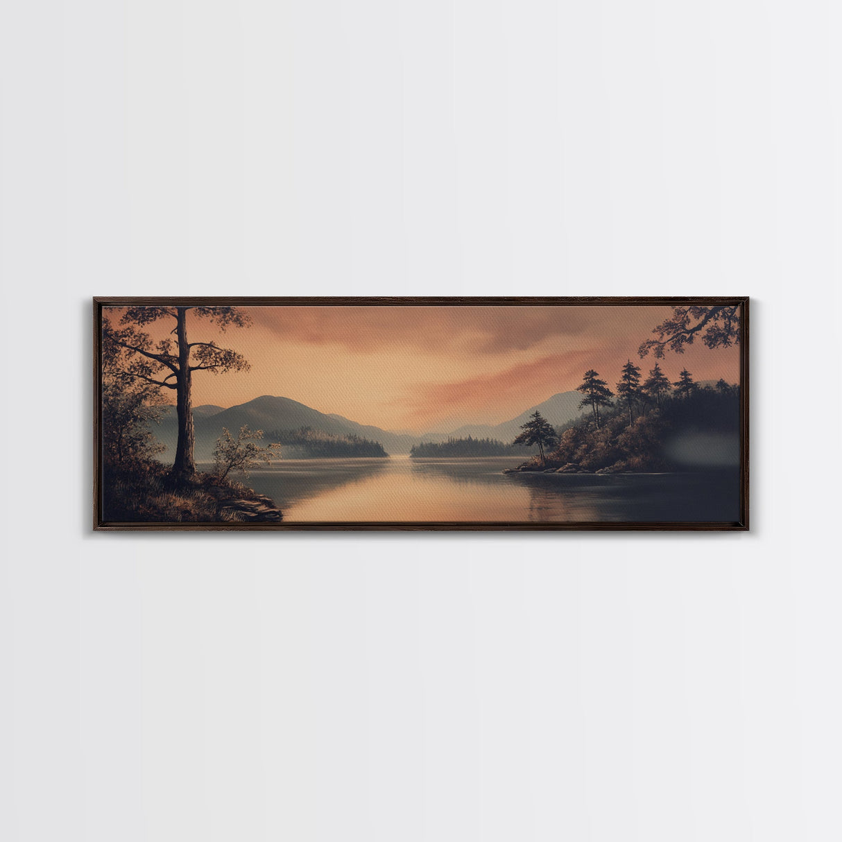 Moody Landscape Painting Print, Framed Canvas Print, Subdued Art, Dark and Stormy Landscape Painting, Panoramic Ultra Wide Wall Art