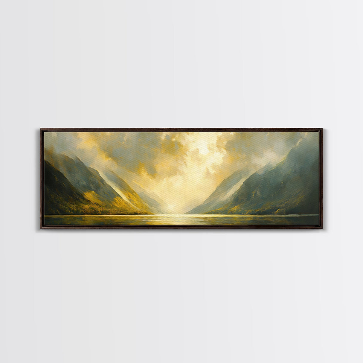 Sunset In The Valley, Framed Canvas Print, Oil Painting Landscape, Original Artwork, Wide Horizontal Art, Above Sofa Modern Art, Moody Decor