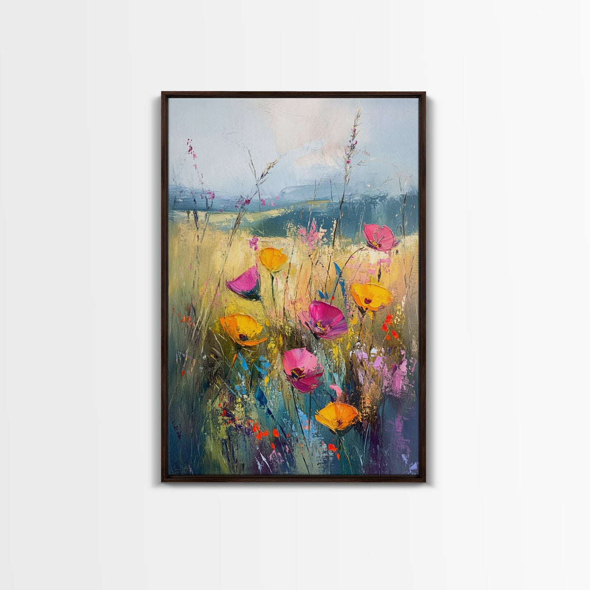 Small Wild Flower Painting Print, Wood Framed Canvas, Botanical Wall Art, Extra Large Art, Oversized Home Decor, Gallery Wall Decor, Wildflower Art