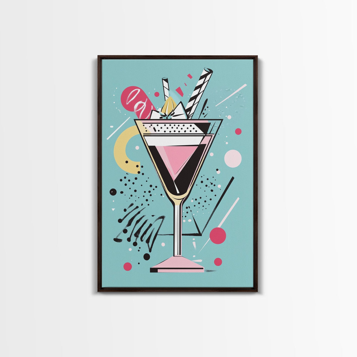 Preppy Martini Print, Framed Canvas Wall Art, Wedding Gift, Preppy Dorm Room Decor, Trendy Wall Art