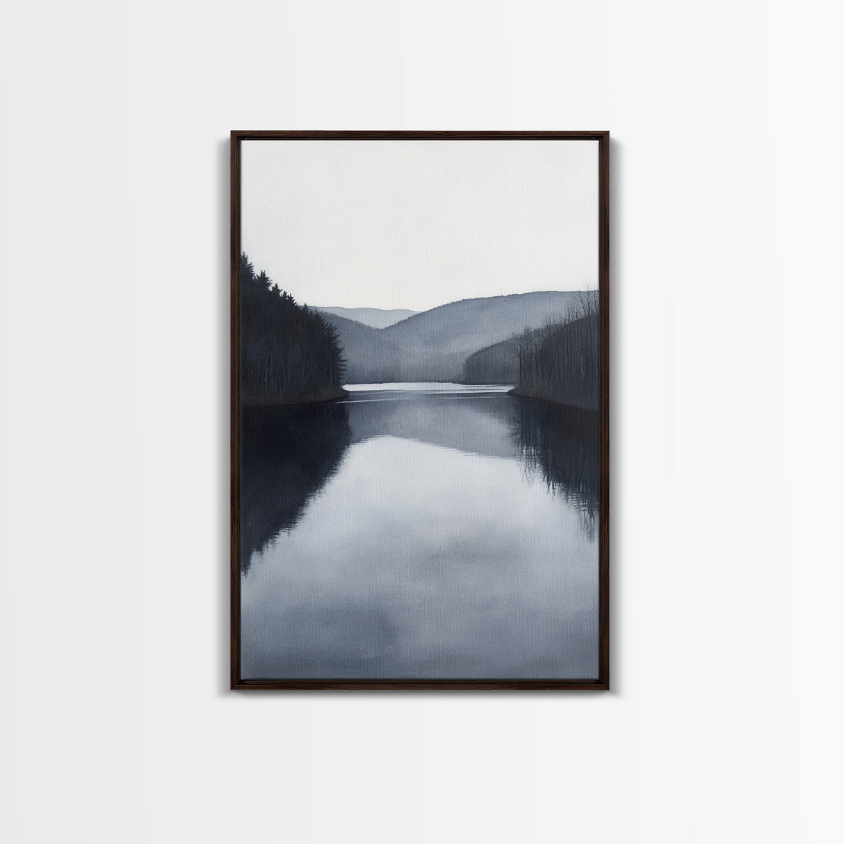 Moody Decor, Grey Scale Charcoal Sketch Print, Framed Canvas Print, Black and White Landscape Painting Print