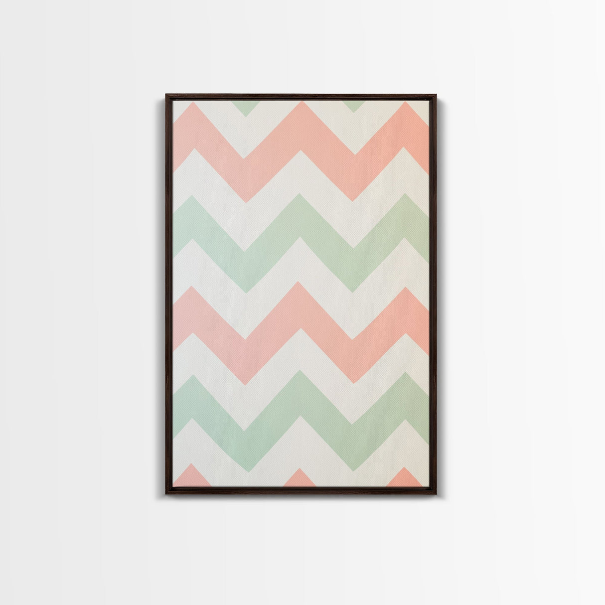 Mint Green and Pink Chevrons, MCM style Mid Century Modern Home Decor, Framed Canvas Print, Whimsical Wall Art