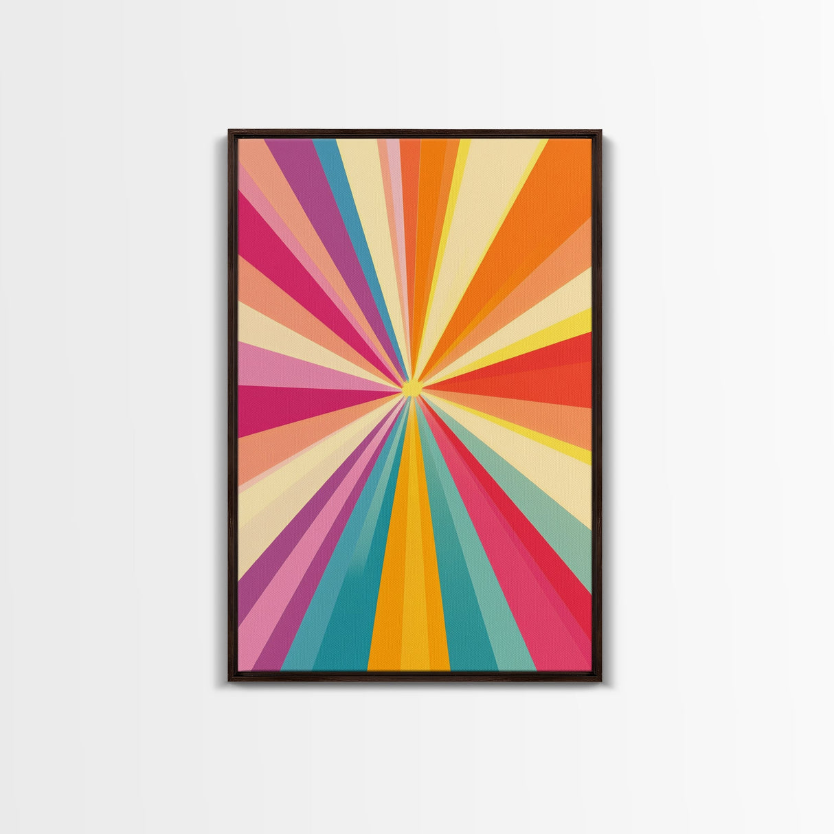 Tahiti Gold, Light Tan, Carmine Pink and Teal Wall Art, Framed Canvas Print, Beautiful MCM Inspired Boho Decor, Geometric Wall Art