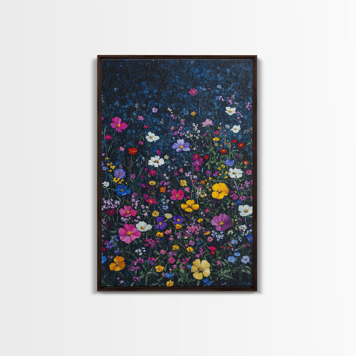 Purple, Pink and Yellow Wild Flowers, Boho Farmhouse Canvas Print, Wood Framed Modern Art, Flower Still Life, Aesthetic Room Decor, Botanical
