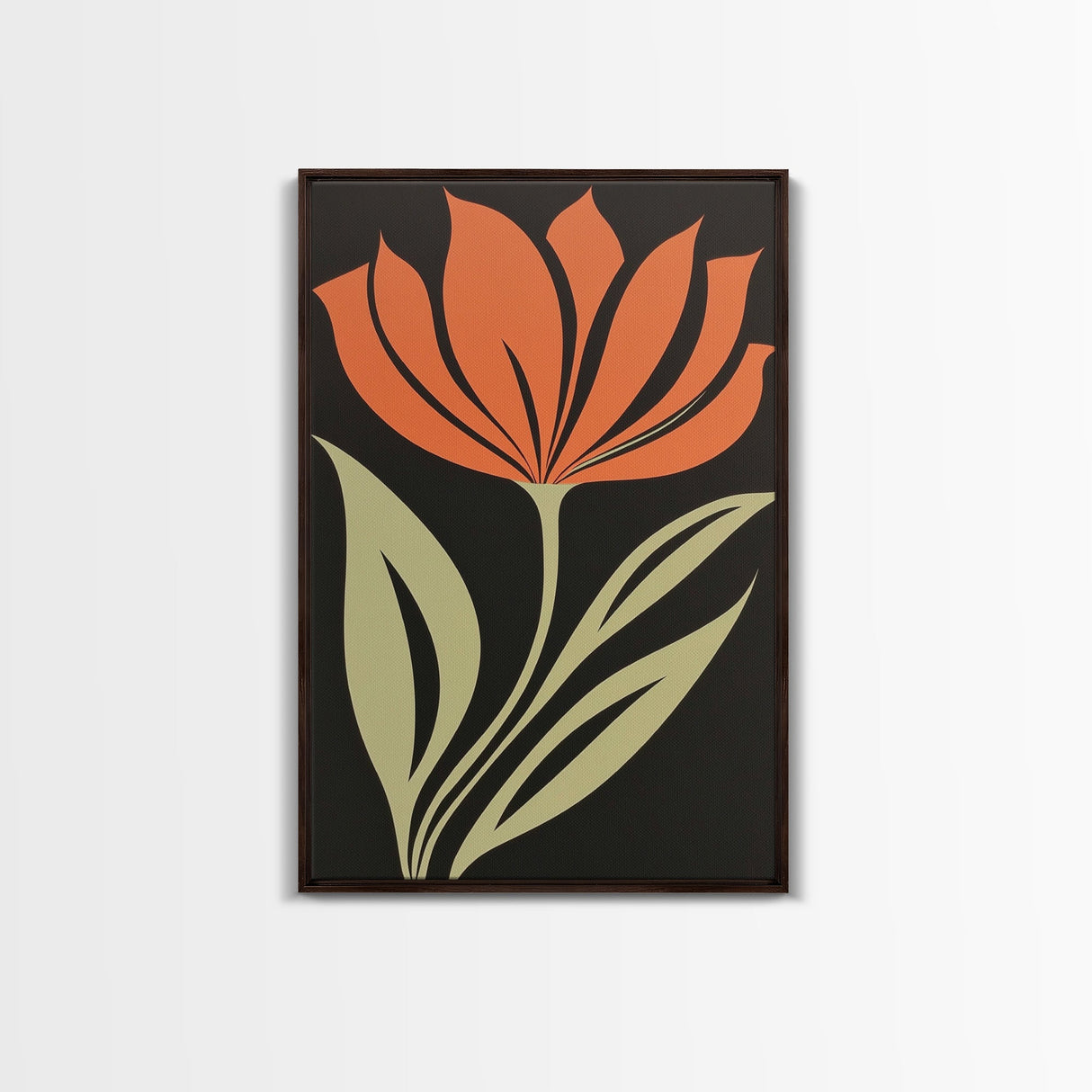 Wood Framed Canvas Print, Orange Wild Flower Botanical Print, Mid Century Modern Home Decor, Modern Farmhouse, Subdued Art
