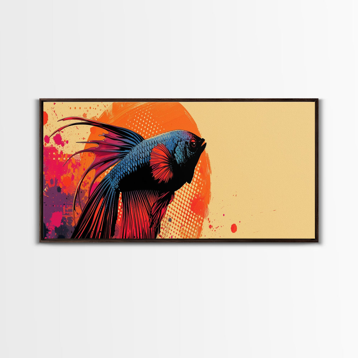 Retro 80s Style Painting of a Betta Fish, Framed Canvas Print, Home Decor Gift Artwork, Fish Painting, Fish Art