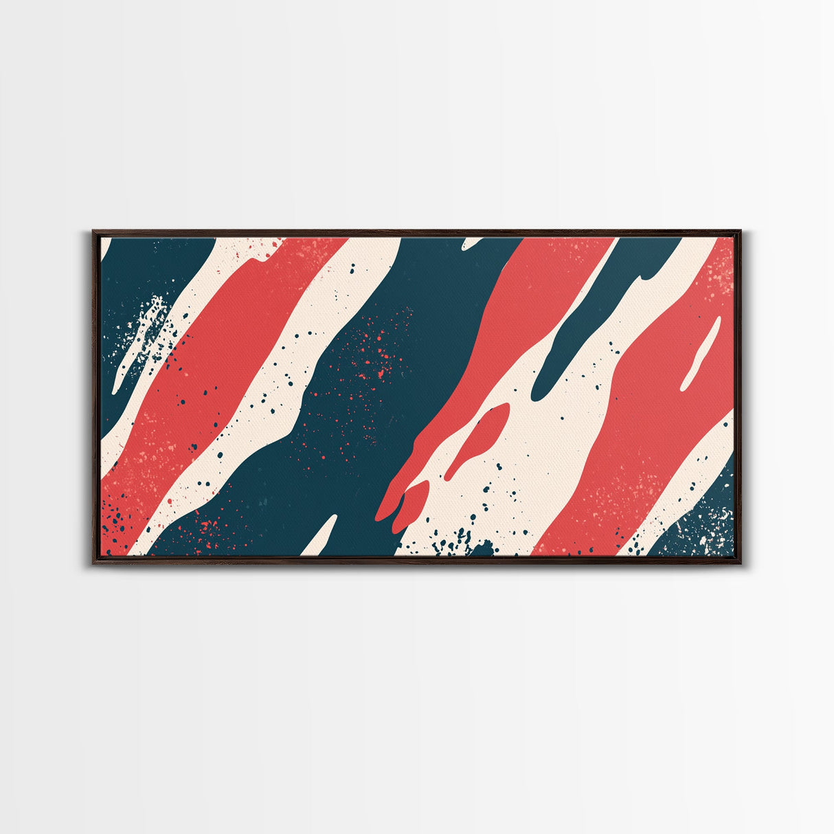 Simplistic Mid Century Modern Art Camo Pattern Canvas Print, Camouflage Wall Art Print, Navy Blue and Red Abstract Wall Art