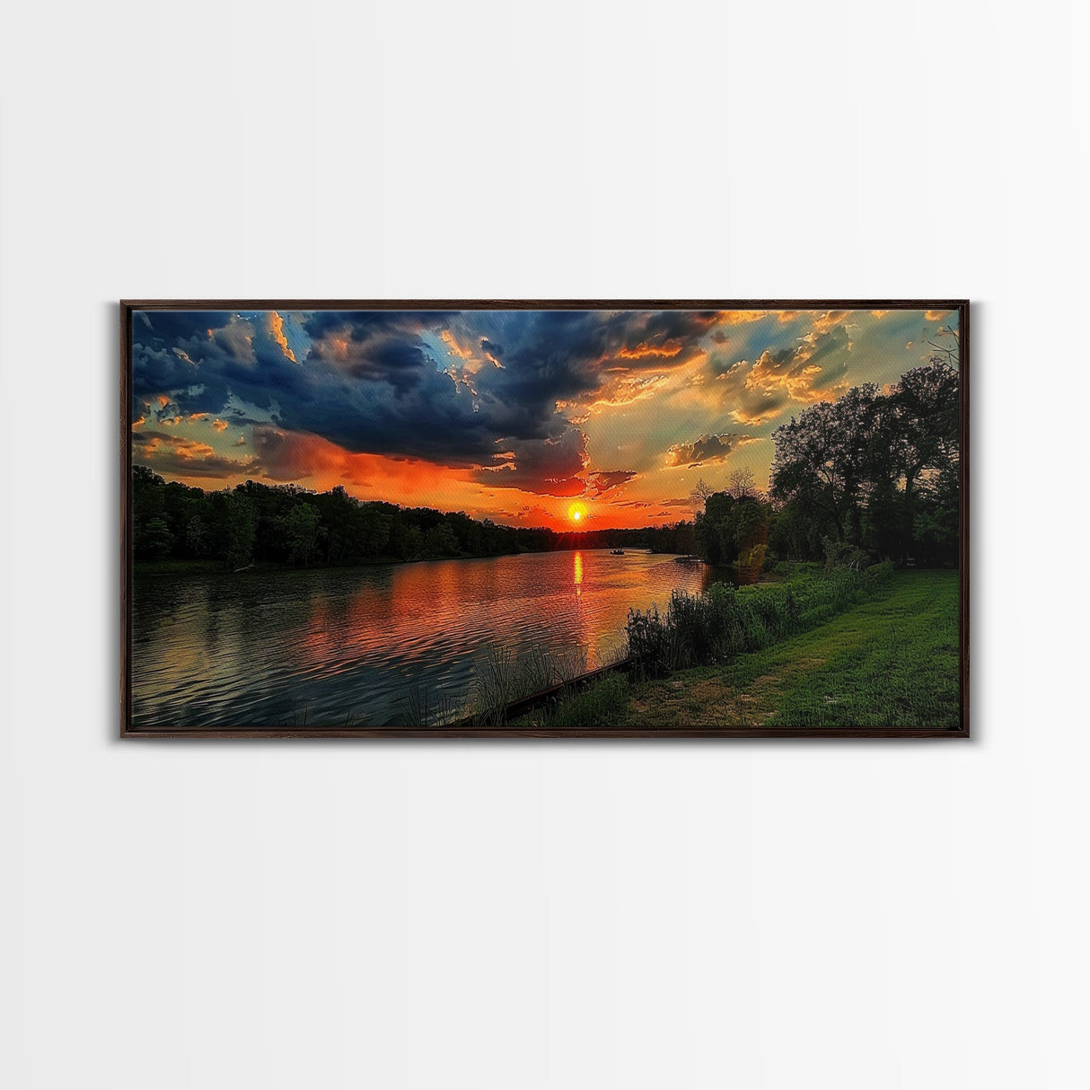 We're On River Time, Framed Canvas Print, Sunset Over An East Texas River, Photography Style Landscape Wall Art, Rustic Farmhouse Art