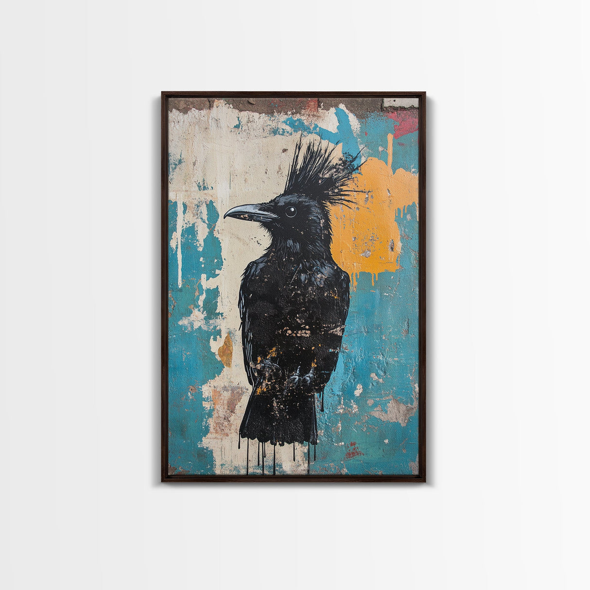 This crow has a mohawk, AKA a CROHAWK, Framed Canvas Print