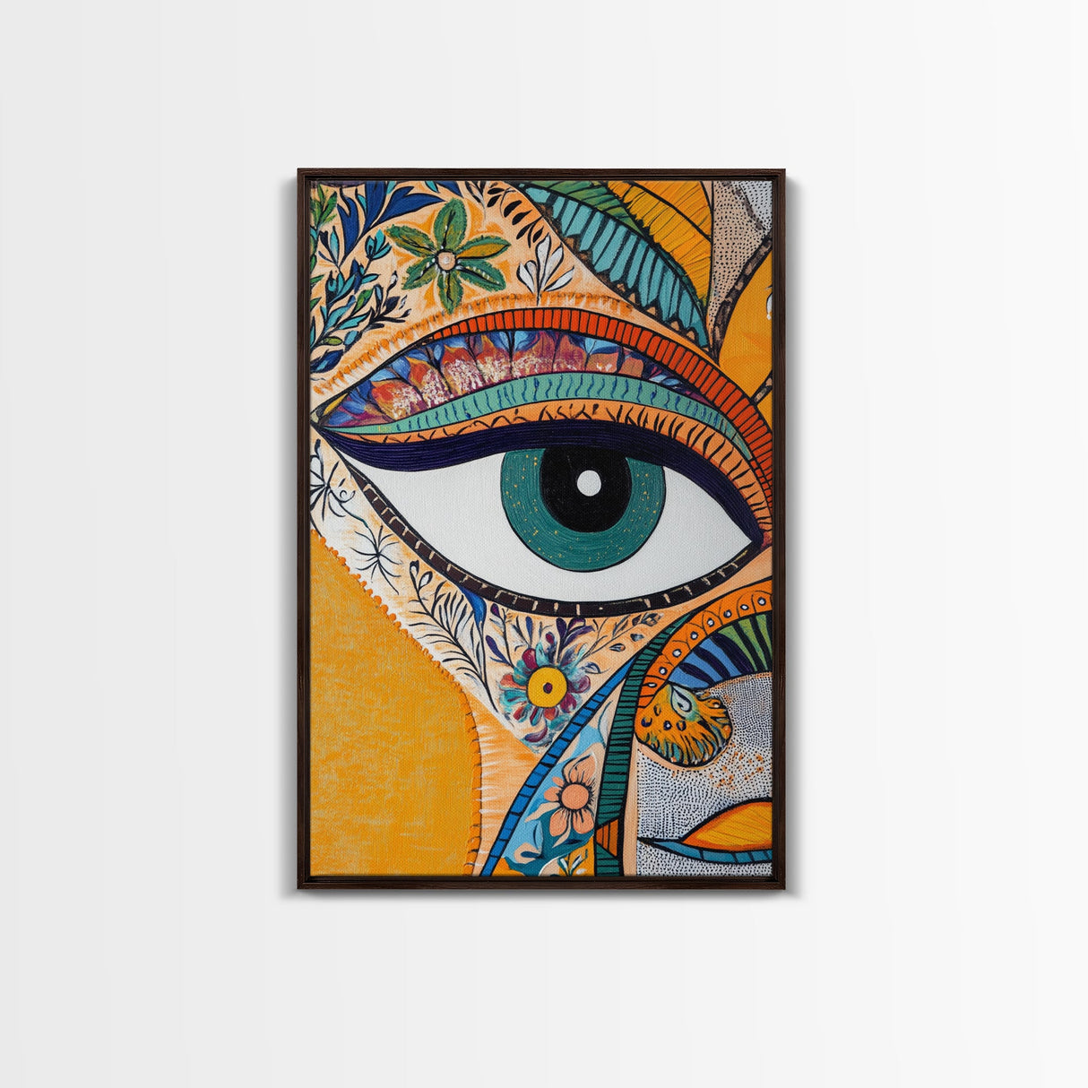 Madhubani Wall Art, Framed Canvas Print, Madhubani Style Decor, Madhubani Painting