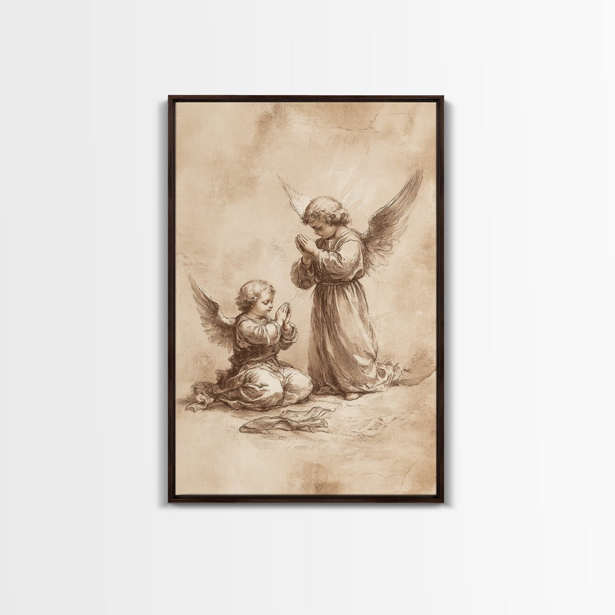 Guardian Angel Wall Art, Angel Painting, Canvas Print, Angel Decor, Angelic Wall Art, Cute Cherub Angel Sketch Art