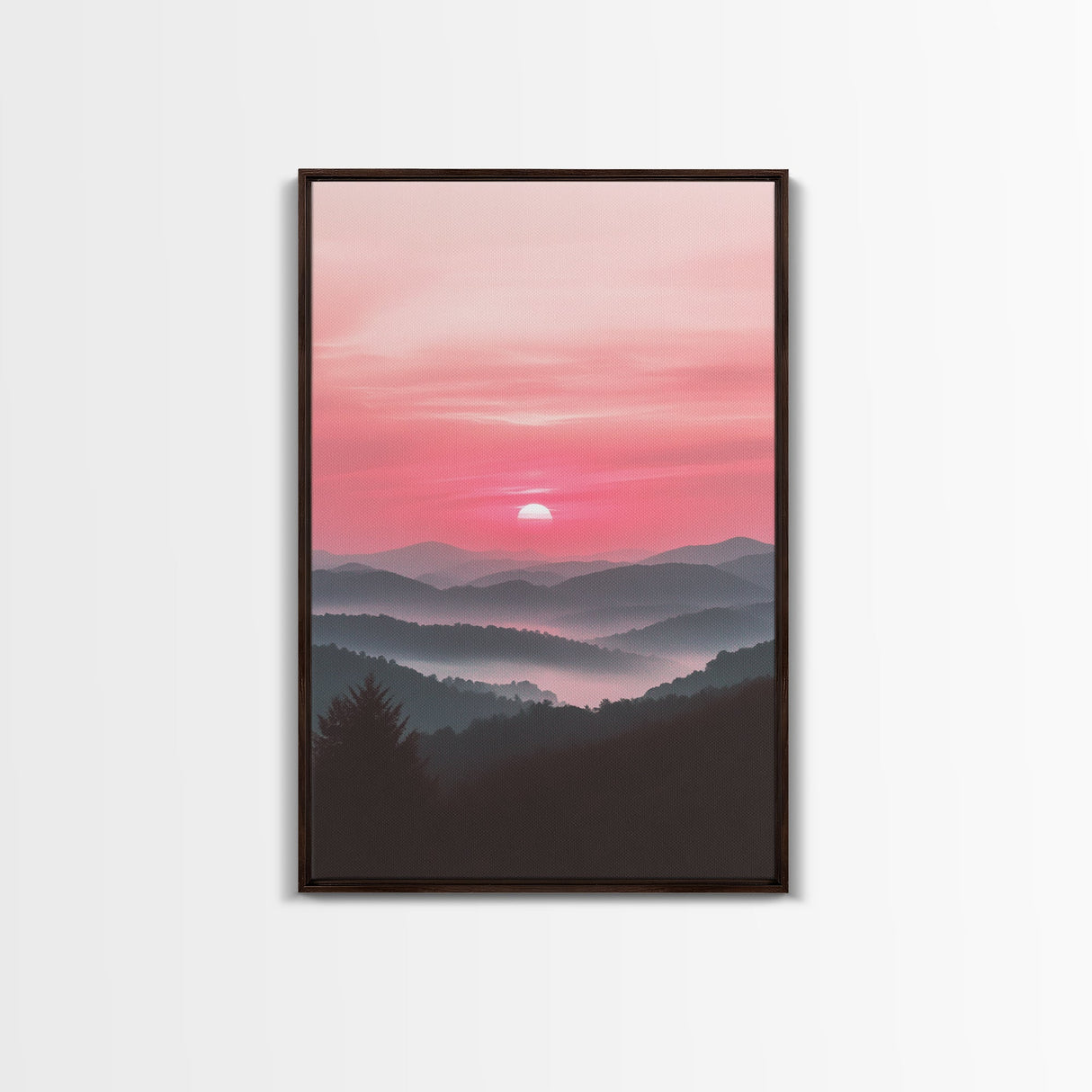 Sunset Over The Smoky Mountains, Framed Canvas Print, Smoky Mountain Art, Landscape Photography Style Home Decor, Retro Wave Art