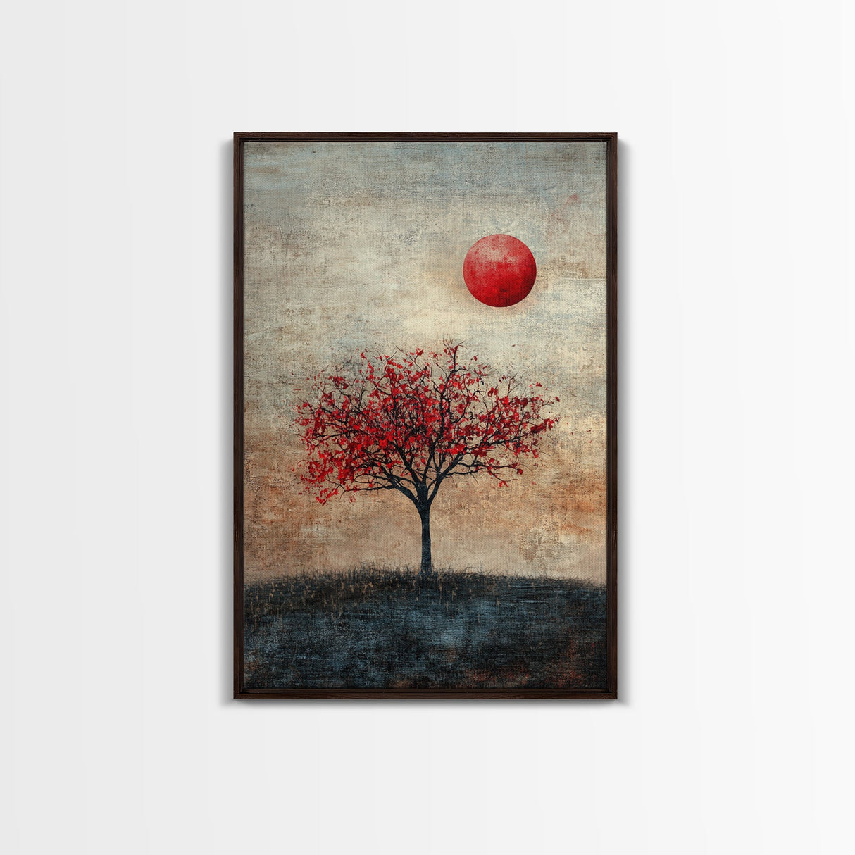Wabi Sabi Wall Art Framed Canvas Print, Japanese Maple Tree Painting Print, Wabi Sabi Art, Japanese Inspired Wood Block Print Art