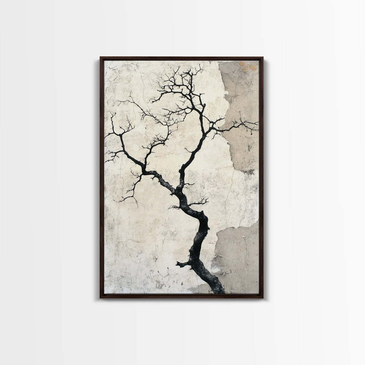 Double Exposure Wall Art - Tree or Cracks - Optical Illusion Wall Art Framed Canvas Print - Wabi Sabi Minimalist Home Decor Art