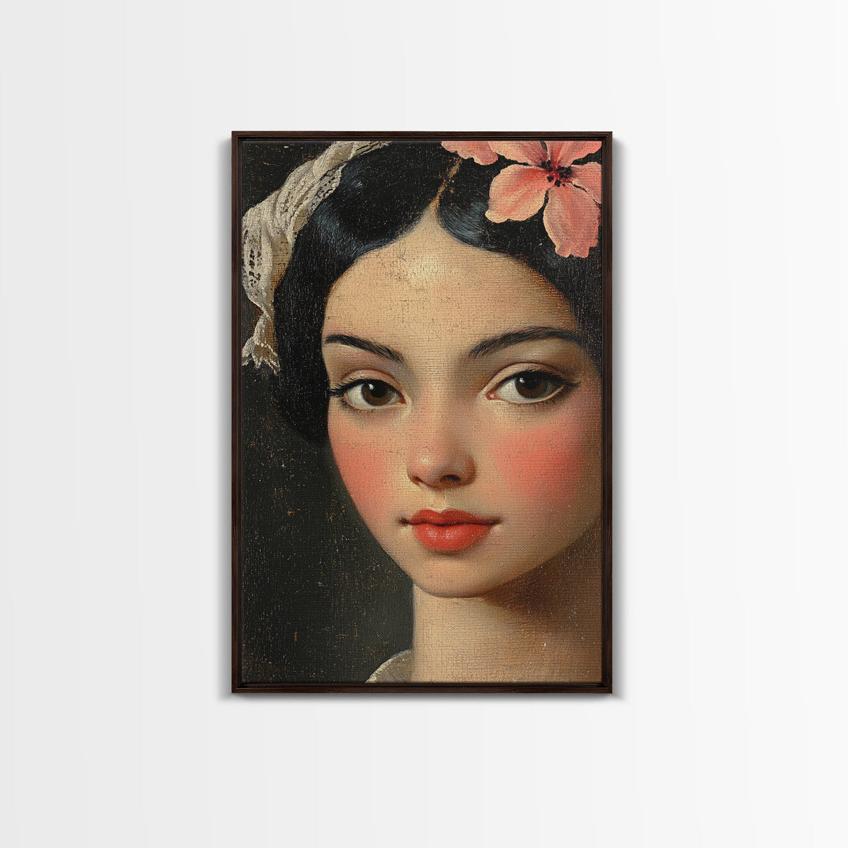Chicano Portrait of Beautiful Senora, Vintage Style Framed Canvas Print, Mexicana Wall Art