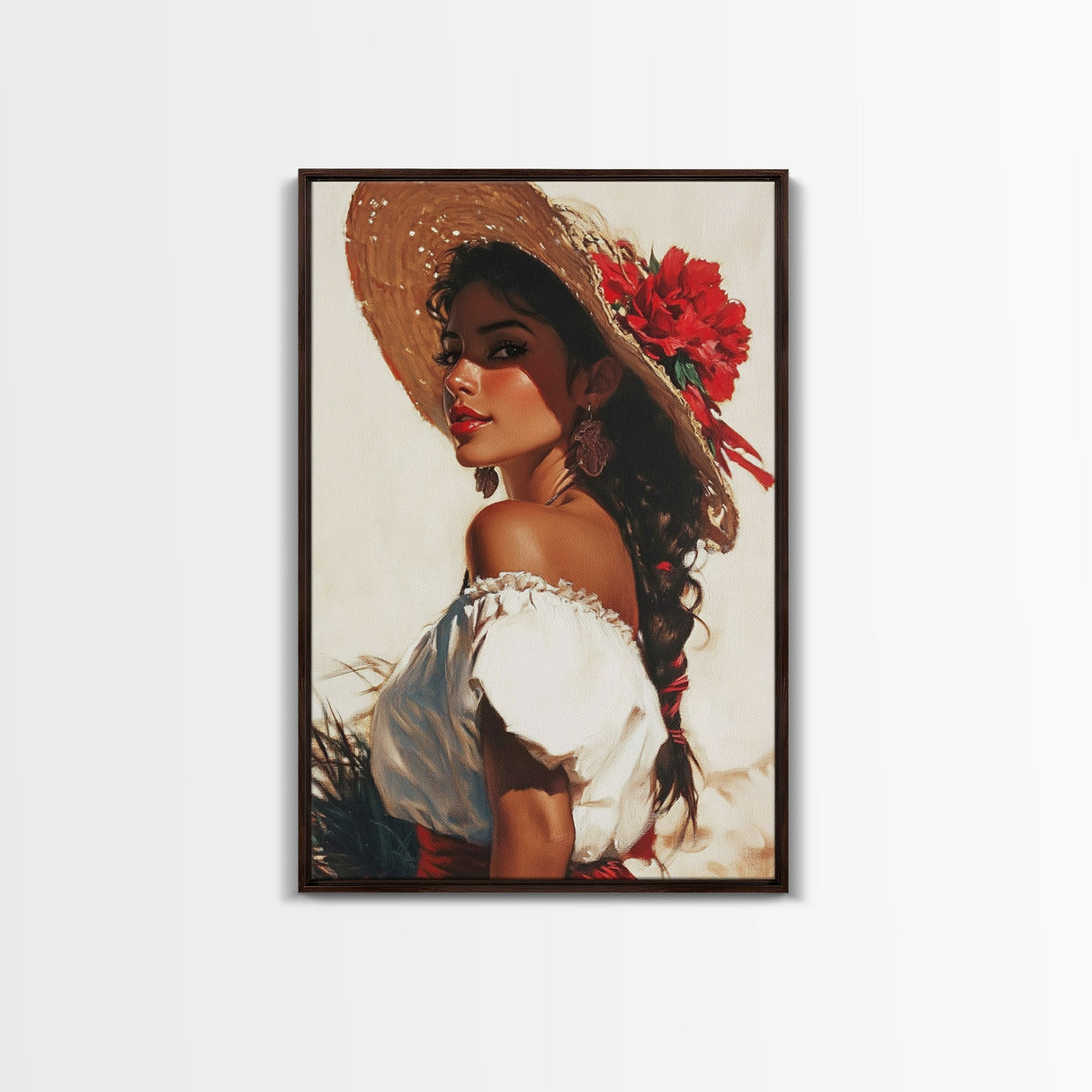 Mexicano Latina Portrait Canvas Print, Romantic Mariachi Wall Decor, Southwestern Modern Art, Rustic Mexicano Wall Art, Chicano Painting
