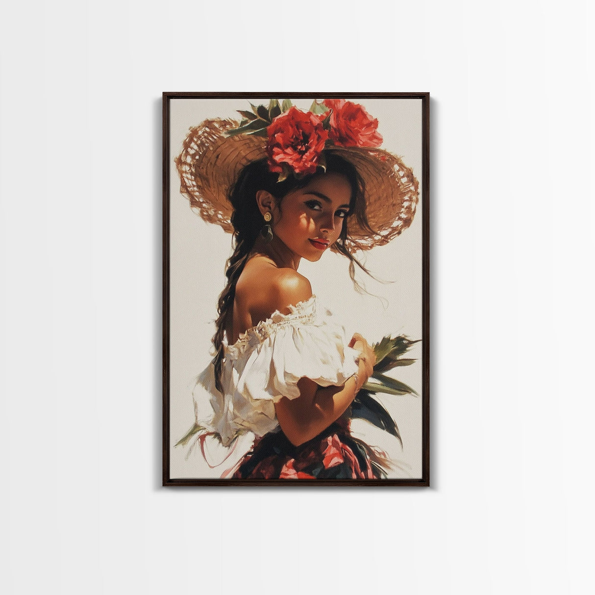 Portrait of a Latina Framed Canvas Print, Mariachi Home Decor, Chicano Painting, Southwestern Modern Art, Tejano Decor, Rustic Mexicano Art