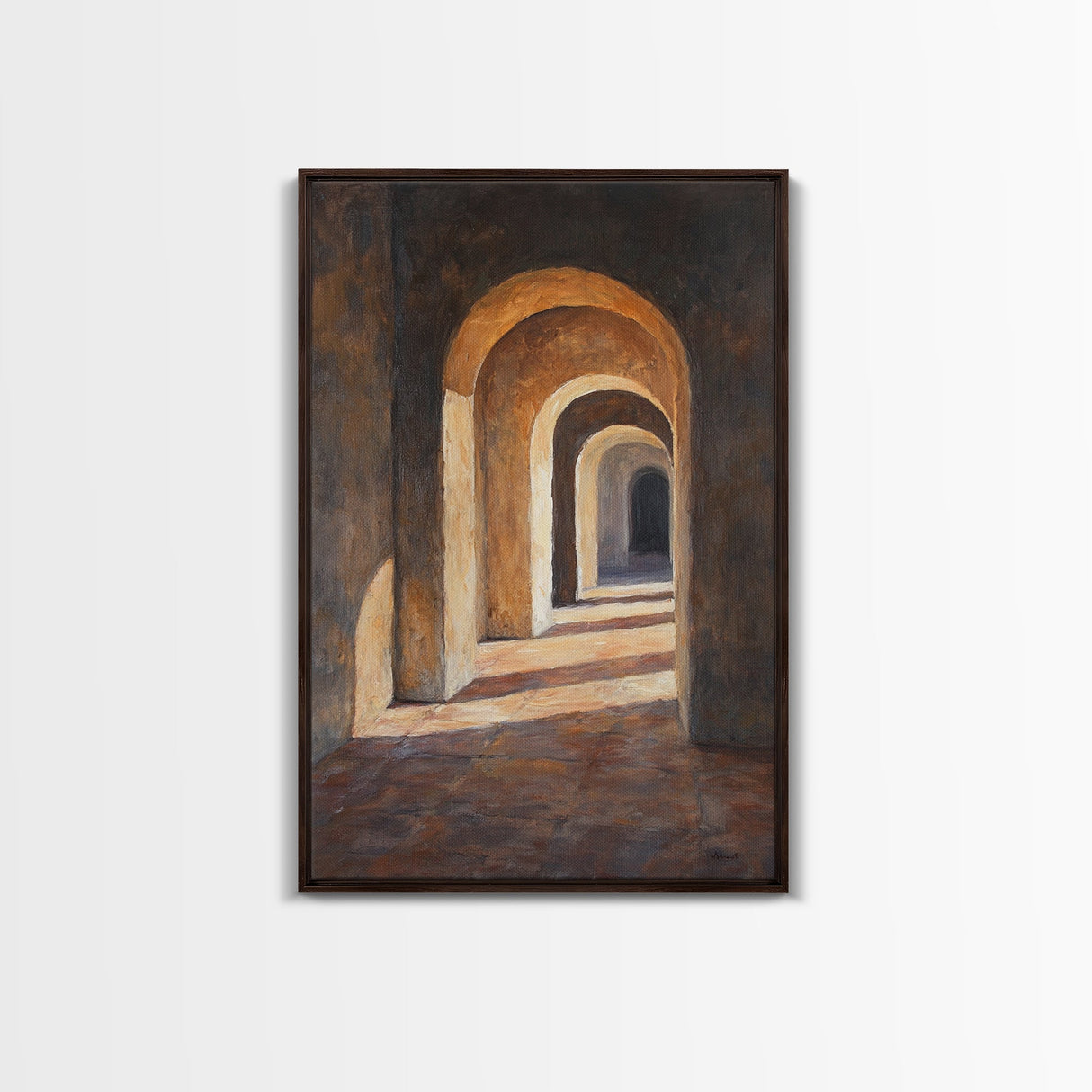 Sunlight Peaks Through the Pillars, Framed Canvas Print, Moroccan Style Wall Art, Moroccan Painting, Paint of Morocco