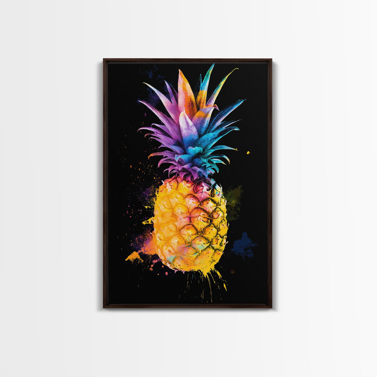 Retro Pineapple Painting Print, Framed Canvas Print, Kitchen or Dining Room Wall Art, Retro Home Decor, Pineapple Painting