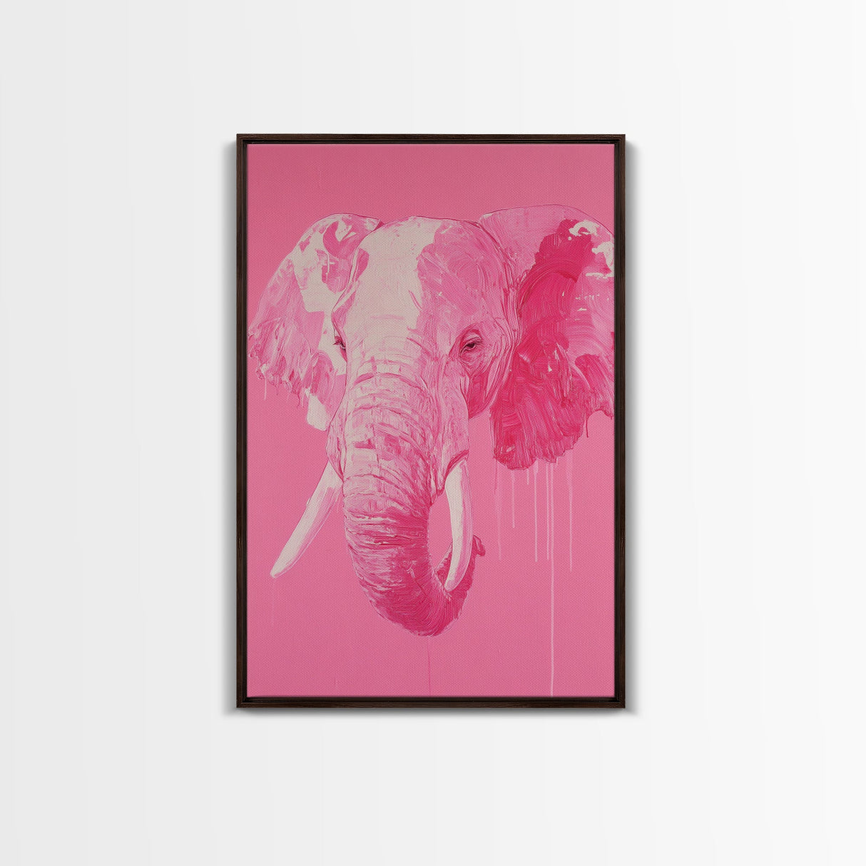 Preppy Elephant Painting Print, Trendy Wall Art, Animal Print, Framed Canvas Print, Wood Framed Art, Dorm Decor, Apartment Art