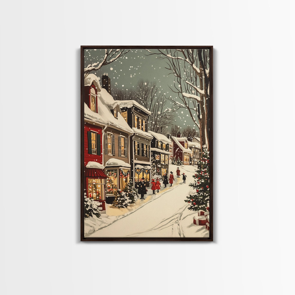 Christmas in Boston Framed Canvas Print, Christmas Village Wall Art, Christmas Prints, Christmas Decor Idea, Christmas Art