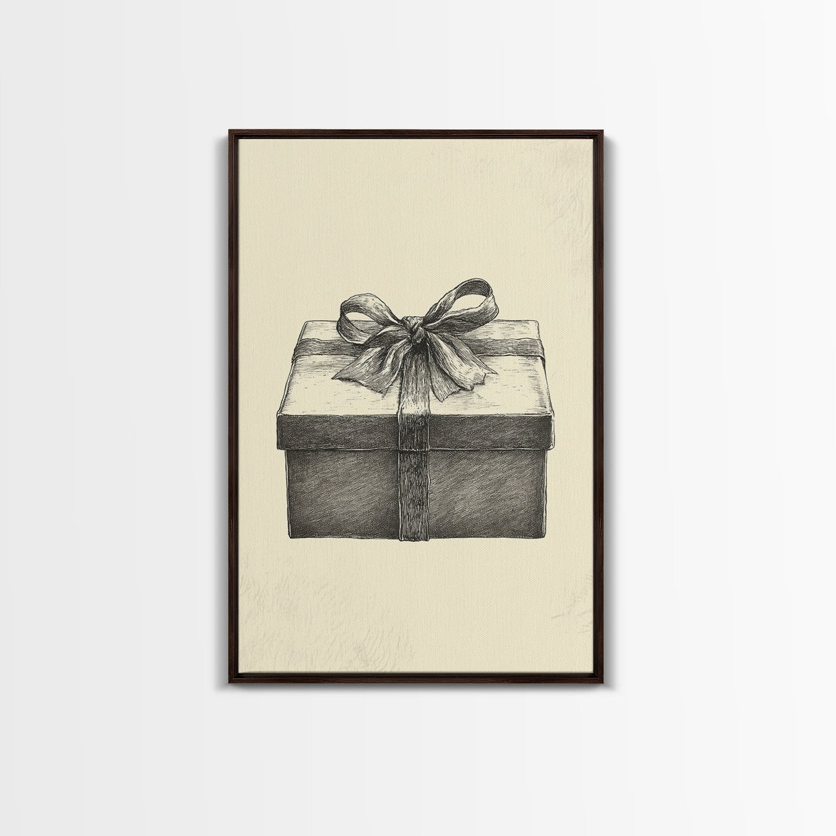 Sketch of A Christmas Gift Canvas Print - Framed Canvas - Minimalist Christmas Art - Boho Christmas Art - Rustic Christmas Art