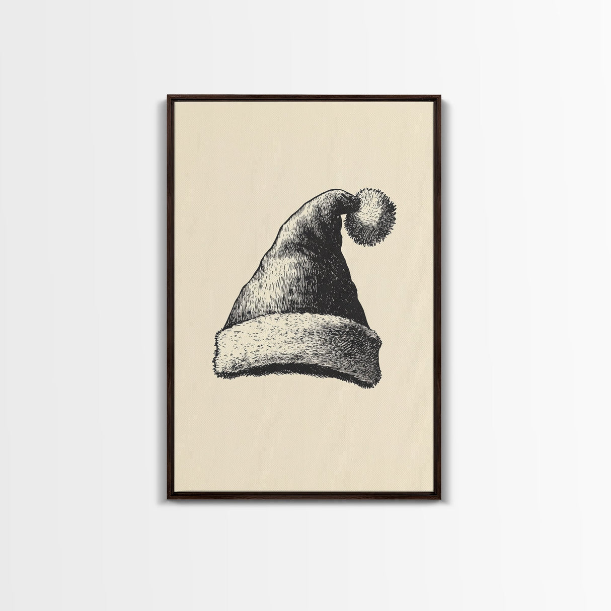 Sketch of Santa's Hat Canvas Print - Framed Canvas - Minimalist Christmas Art - Boho Christmas Art - Rustic Christmas Art