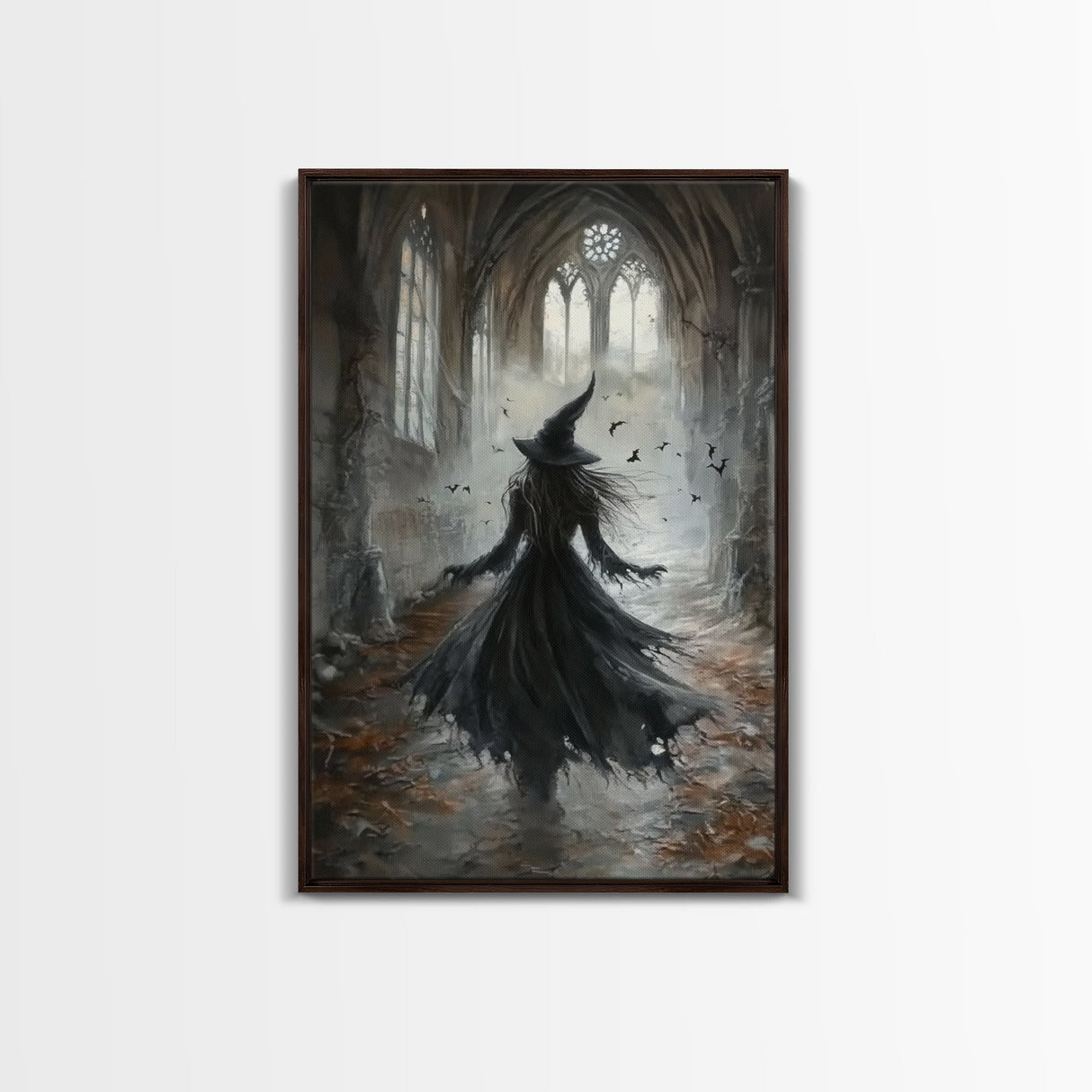 Witchy Decor Framed Canvas Print, Dark Academia, Witch Painting Print, Gothic Decor, Moody Witch Oil Painting, Halloween Art