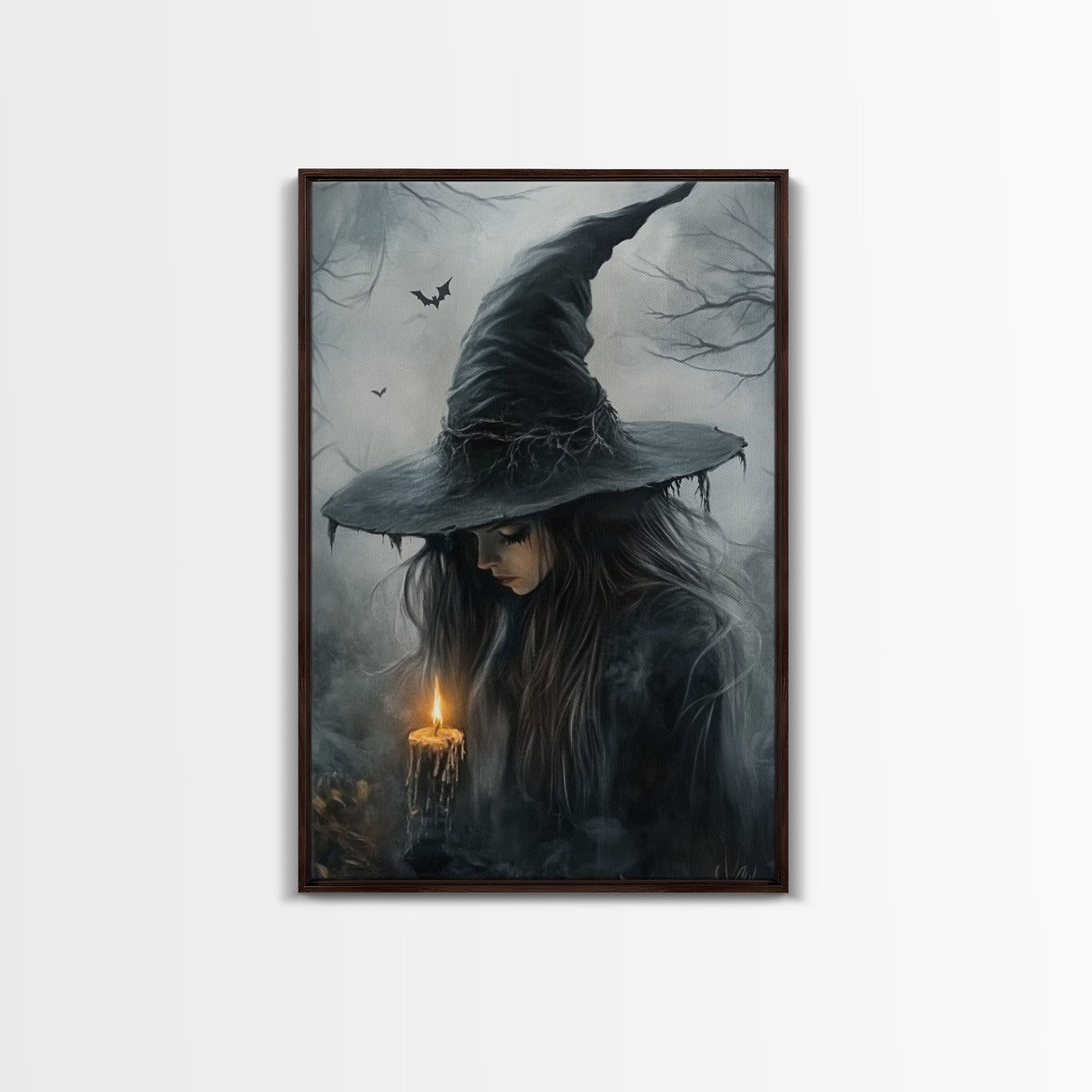 Gothic Oil Painting Print of a Witch Holding a Candle, Gothic Dark Academia Wall Art, Halloween Decor, Goth Gift Idea