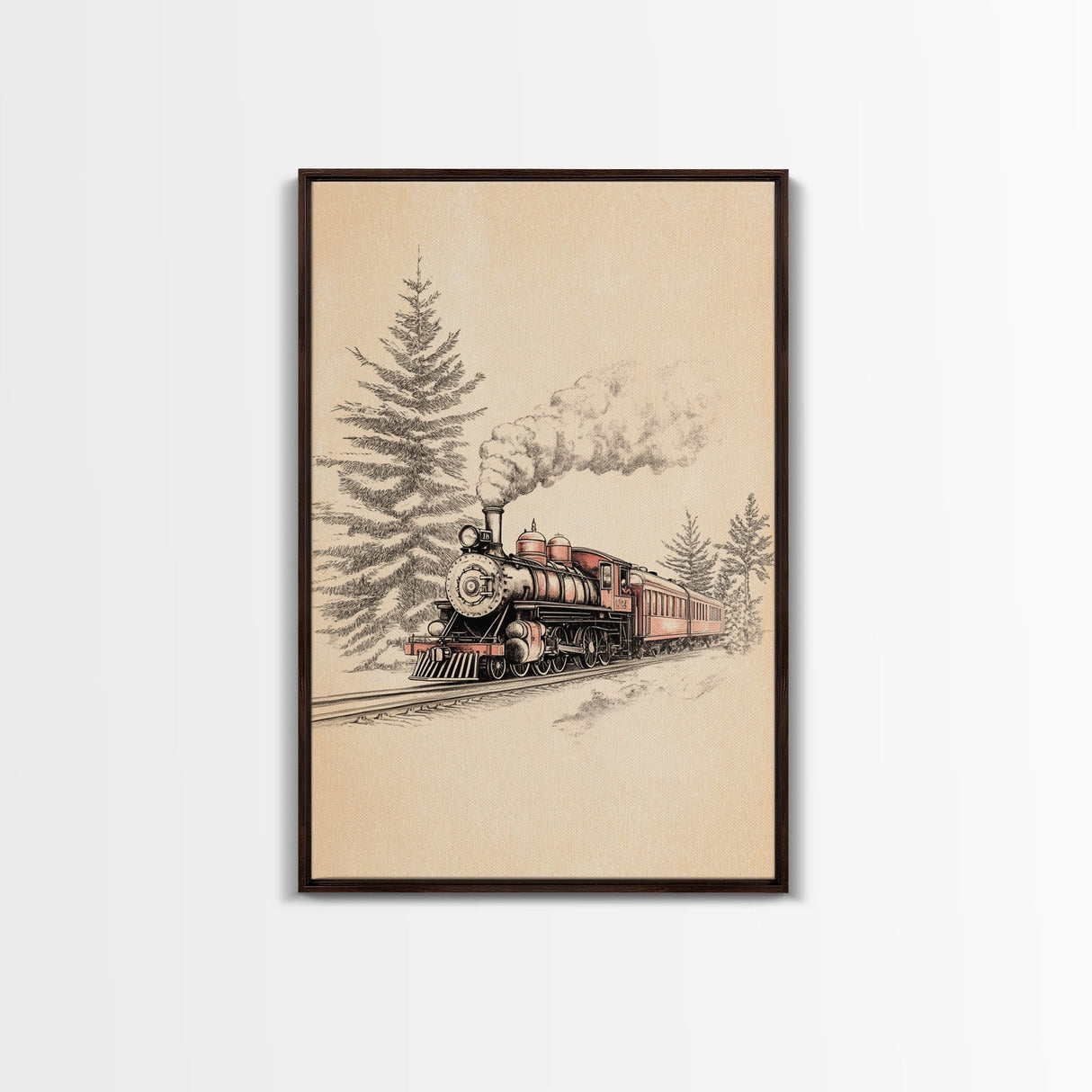 The Polar Express Train Canvas Print - Framed Canvas - Minimalist Christmas Art - Boho Christmas Art - Rustic Christmas Art