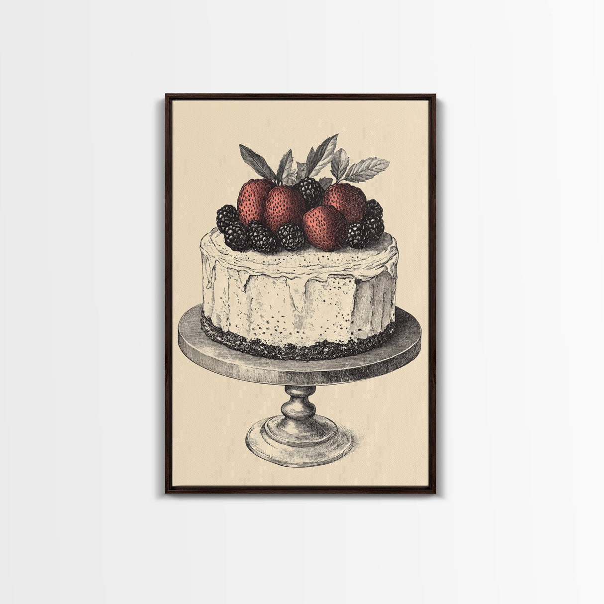 Kitchen Wall Art, Cake Painting Still Life Framed Canvas Print, Dining Room Wall Artt
