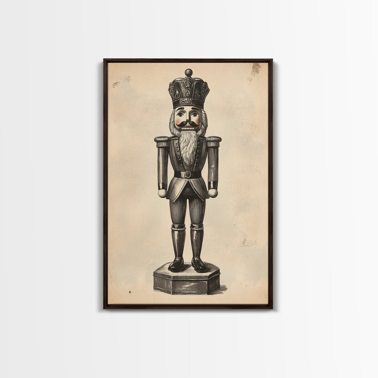 Retro Nutcracker Canvas Print - Framed Canvas - Minimalist Christmas Art - Boho Christmas Art - Rustic Christmas Art