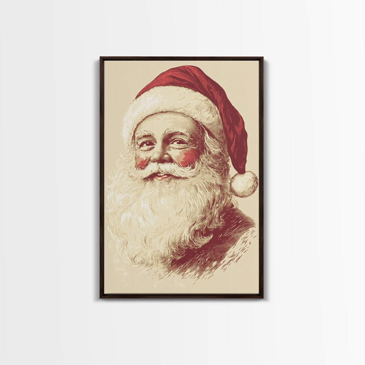 Sainta Clause Painting Canvas Print - Framed Canvas - Minimalist Christmas Art - Boho Christmas Art - Rustic Christmas Art