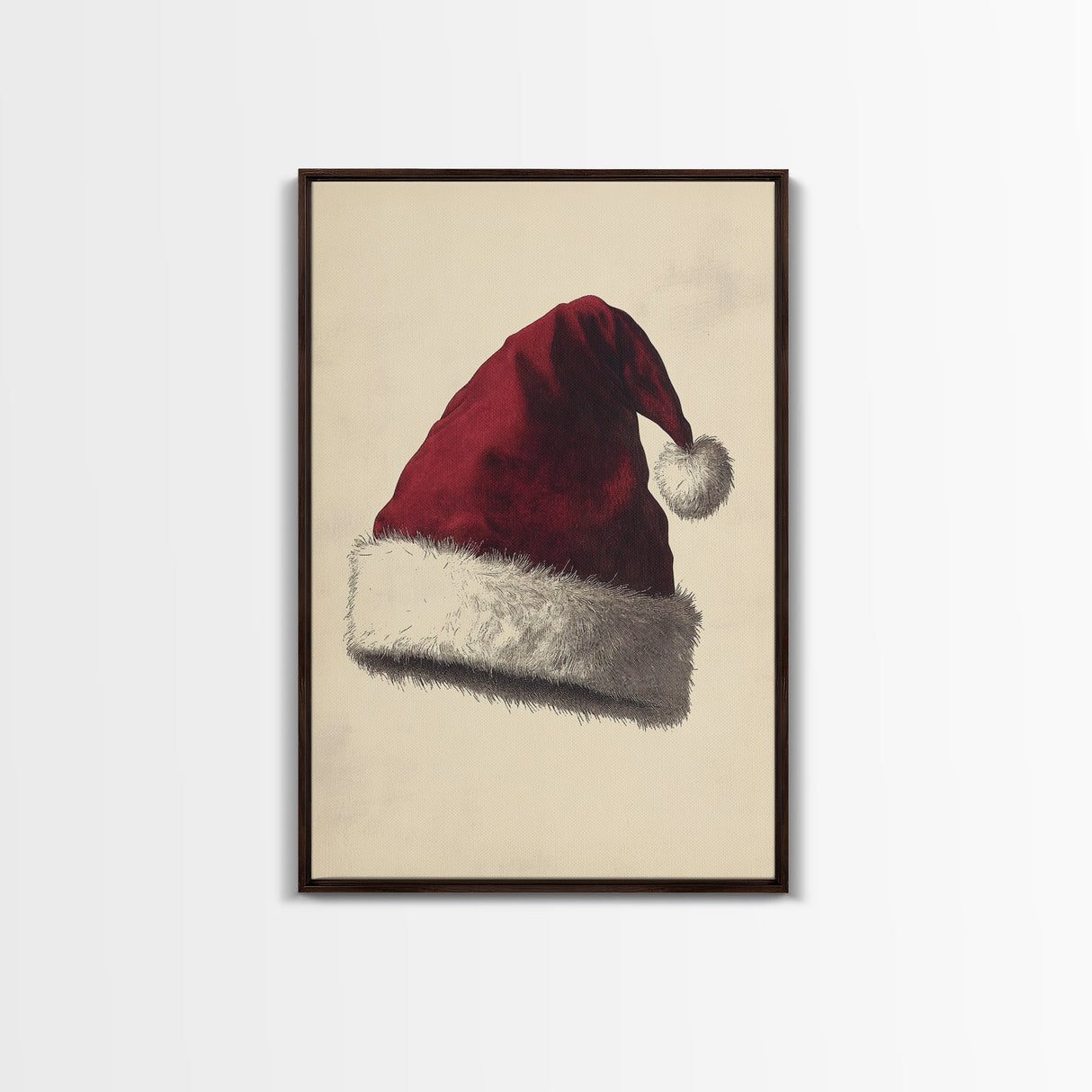 Santa's Hat Canvas Print - Framed Canvas - Minimalist Christmas Art - Boho Christmas Art - Rustic Christmas Art