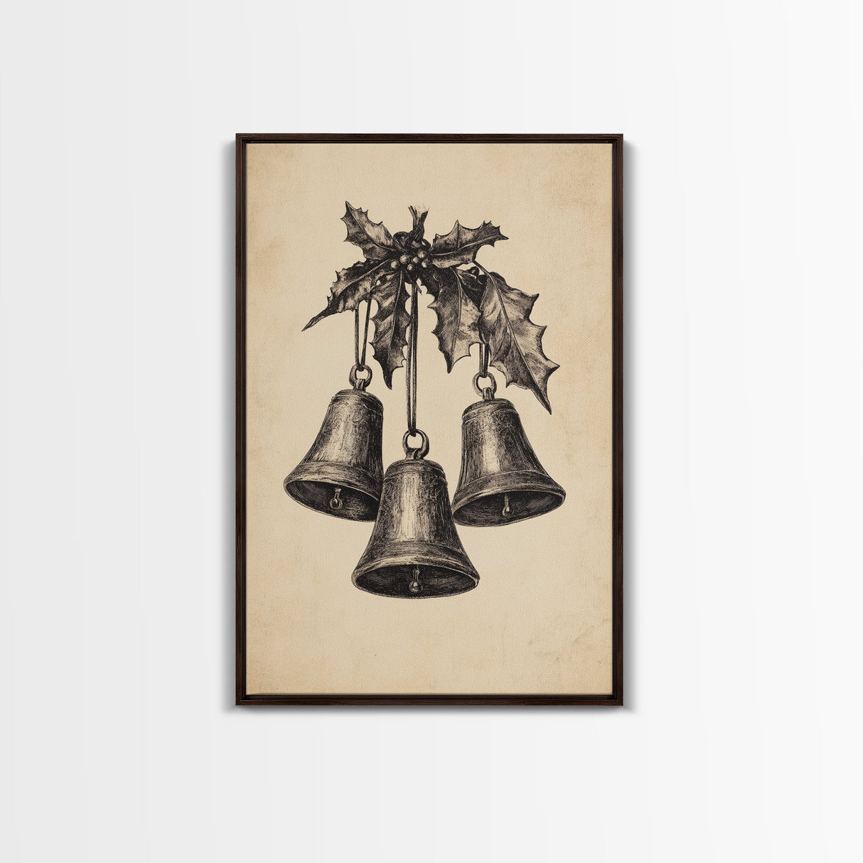 Christmas Bells Canvas Print - Framed Canvas - Minimalist Christmas Art - Boho Christmas Art - Rustic Christmas Art
